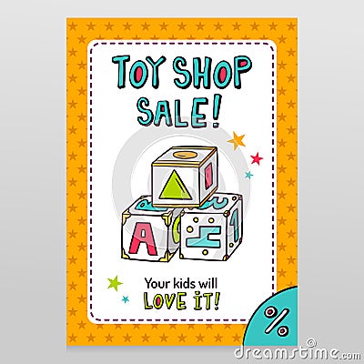 Toy shop vector sale flyer design with toy blocks for learning l Vector Illustration