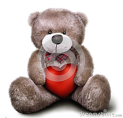 Toy soft teddy bear with valentine heart Stock Photo