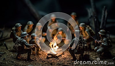 Toy soldiers in battle, armed forces clash generated by AI Stock Photo