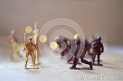 Toy soldiers go to battle Stock Photo