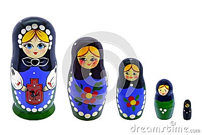 Toy souvenir five beautiful Russian nesting dolls Stock Photo