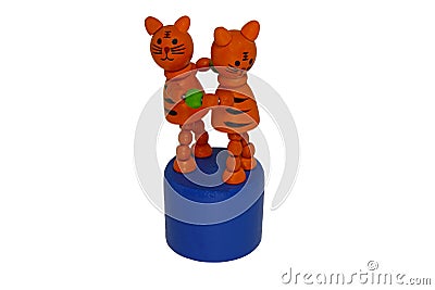 Toy souvenir two red cats hold hands Stock Photo