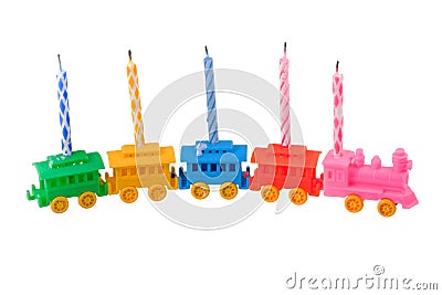 Toy train with celebrate candles Stock Photo