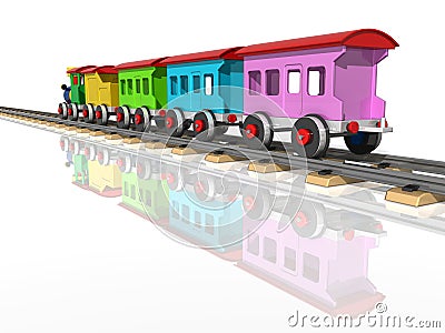 Toy train with multicolored carriages. 3d render Stock Photo