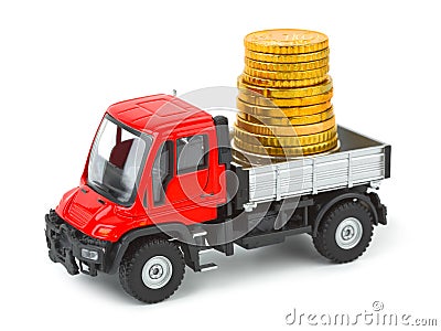 Toy truck with money Stock Photo