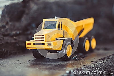 Toy truck in the scenery of coal mining Stock Photo