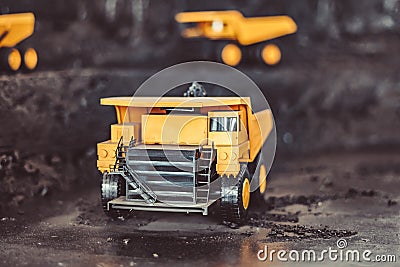 Toy truck in the scenery of coal mining Stock Photo