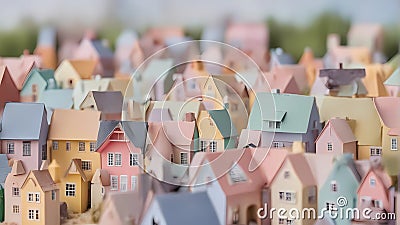 Toy village with many colored miniature houses Stock Photo