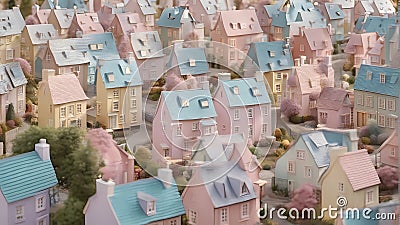 Toy village with many colored miniature houses Stock Photo