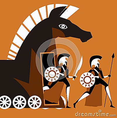 Toy war horse ambush with soldiers Vector Illustration