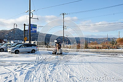 Toya Lake, Hokkaido Japan - November 17, 2019: The tourist pedestrians walk in Lake Toya, Toya National Park Editorial Stock Photo