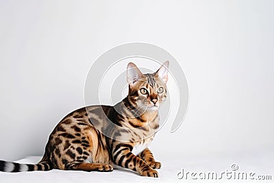 Toyger Bengal Cat On White Background. Generative AI Stock Photo