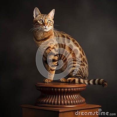 Toyger Cat on Pedestal Stock Photo