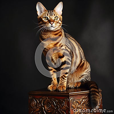 Toyger Cat on Pedestal Stock Photo