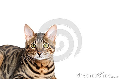 Toyger Cat On White Background. Generative AI Stock Photo