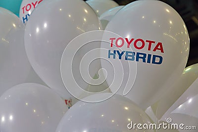 Toyota hybrid car booth on Kiev Plug-in Ukraine 2017 Exhibition. Editorial Stock Photo