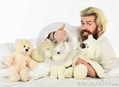 Toys for adult. feeling happy and childlike. Psychological problems with imaginary friends. good morning. mature man Stock Photo