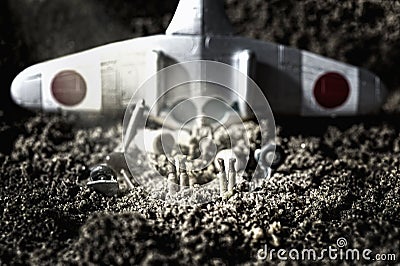 Toys airplane crash simulation Stock Photo