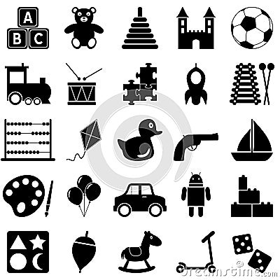 Toys Black and White Icons Vector Illustration