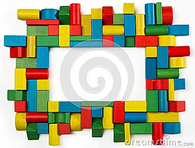 Toys blocks frame, multicolor wooden building bricks, group of c Stock Photo