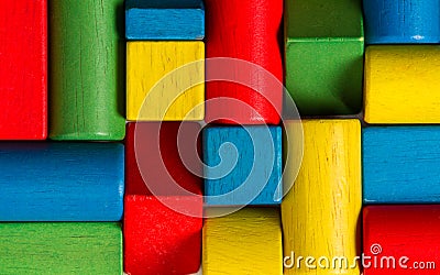 Toys blocks, multicolor wooden bricks, group of colorful building game pieces Stock Photo