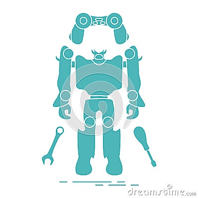 Toys: robot, console, spanner, screwdriver. Vector Illustration