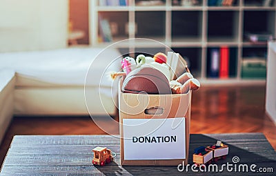 Toys donations box Stock Photo