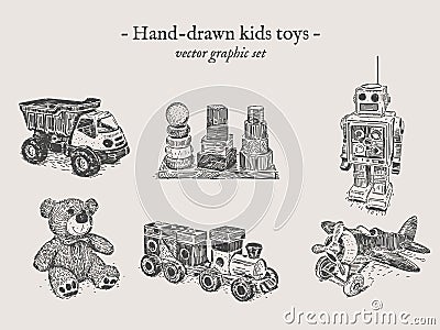 Toys hand-drawing set Vector Illustration