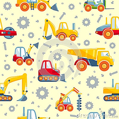 Toys heavy construction machines seamless pattern Vector Illustration