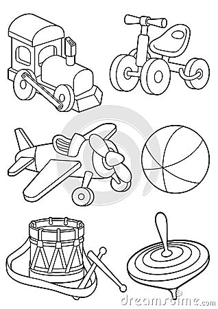 Toys Icons Coloring Book Page Vector Illustration