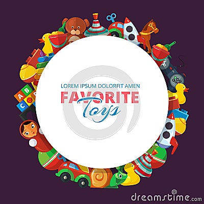 Toys icons for kids in circle shape Vector Illustration