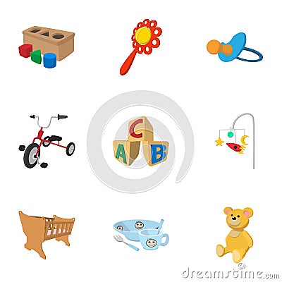 Toys icons set, cartoon style Vector Illustration