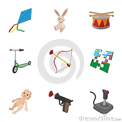 Toys icons set, cartoon style Vector Illustration