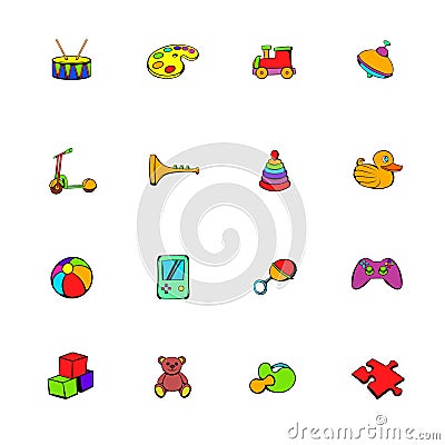 Toys icons set cartoon Vector Illustration