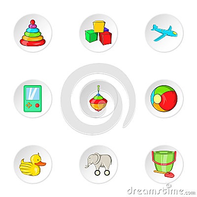 Toys kid icons set, cartoon style Vector Illustration