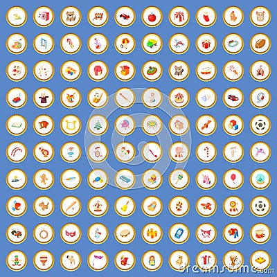 100 toys for kids icons set cartoon vector Vector Illustration