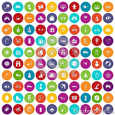 100 toys for kids icons set color Vector Illustration