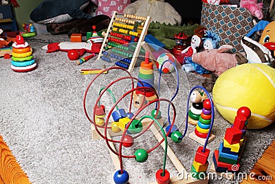 toys in kids room on the floor Stock Photo