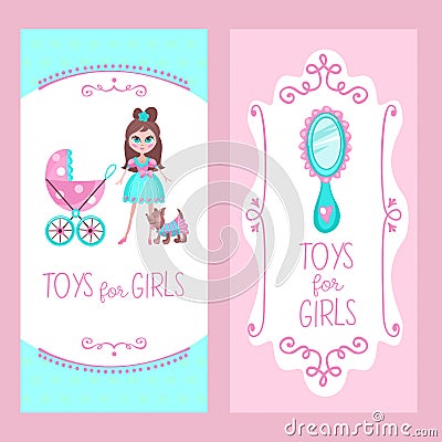 Toys for little princesses. Set of vector cliparts. Vector Illustration