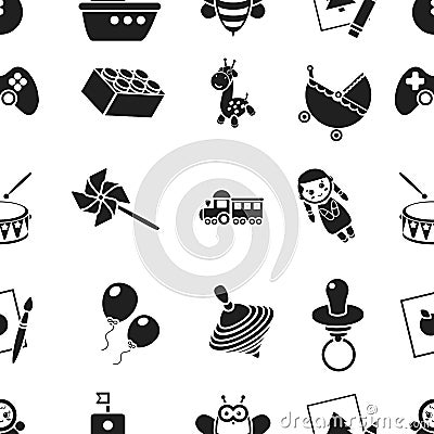 Toys pattern icons in black style. Big collection of toys vector symbol stock illustration Vector Illustration