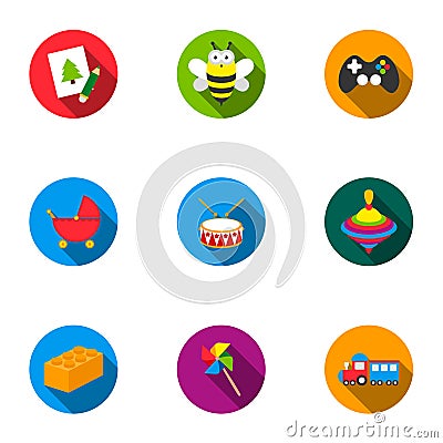 Toys set icons in flat style. Big collection of toys vector symbol stock illustration Vector Illustration