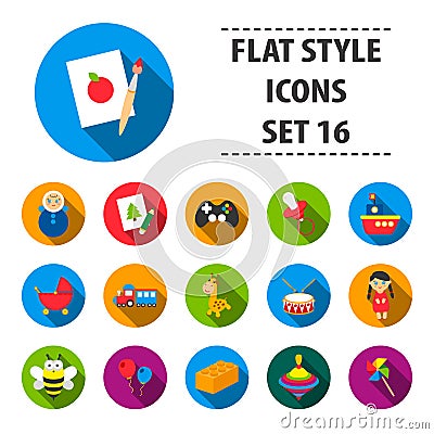 Toys set icons in flat style. Big collection toys vector symbol stock illustration Vector Illustration