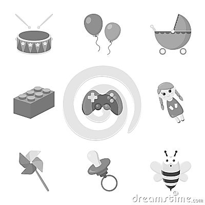 Toys set icons in monochrome style. Big collection of toys vector symbol stock illustration Vector Illustration