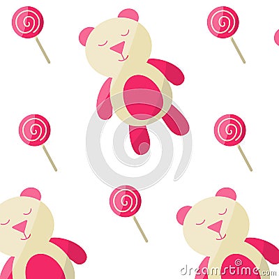 toys teddy bear candies lollipop balloons pattern Vector Illustration