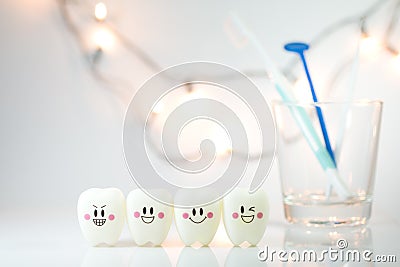 Toys teeth in a smiling mood on a white background Stock Photo