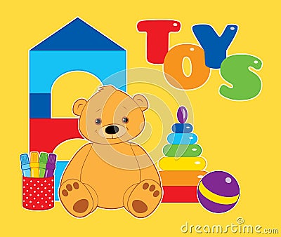 Toys on yellow horizontal Vector Illustration