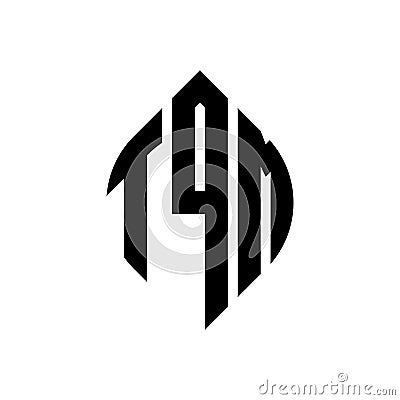 TQM circle letter logo design with circle and ellipse shape. TQM ellipse letters with typographic style. The three initials form a Vector Illustration