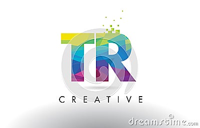 TR T R Colorful Letter Origami Triangles Design Vector. Vector Illustration