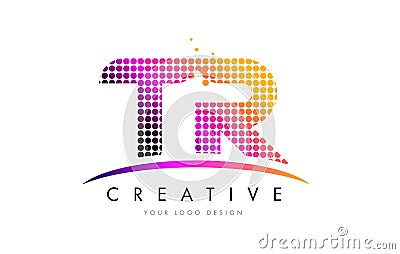 TR T R Letter Logo Design with Magenta Dots and Swoosh Vector Illustration