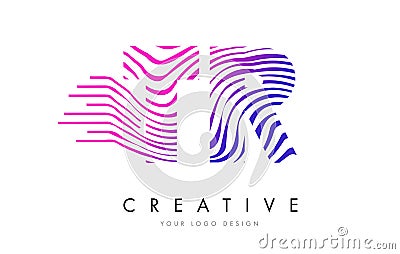 TR T R Zebra Lines Letter Logo Design with Magenta Colors Vector Illustration